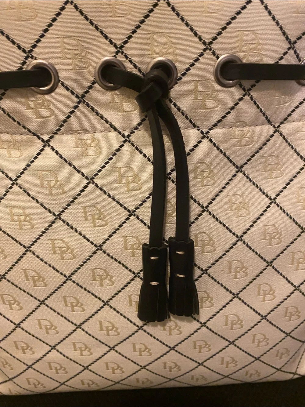 Dooney & Bourke White Monogram Tote with Black Trim
